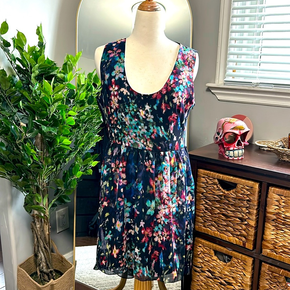 NWT ZARA BLACK MULTI-COLOURED FLORAL SPLATTER MULLET DRESS